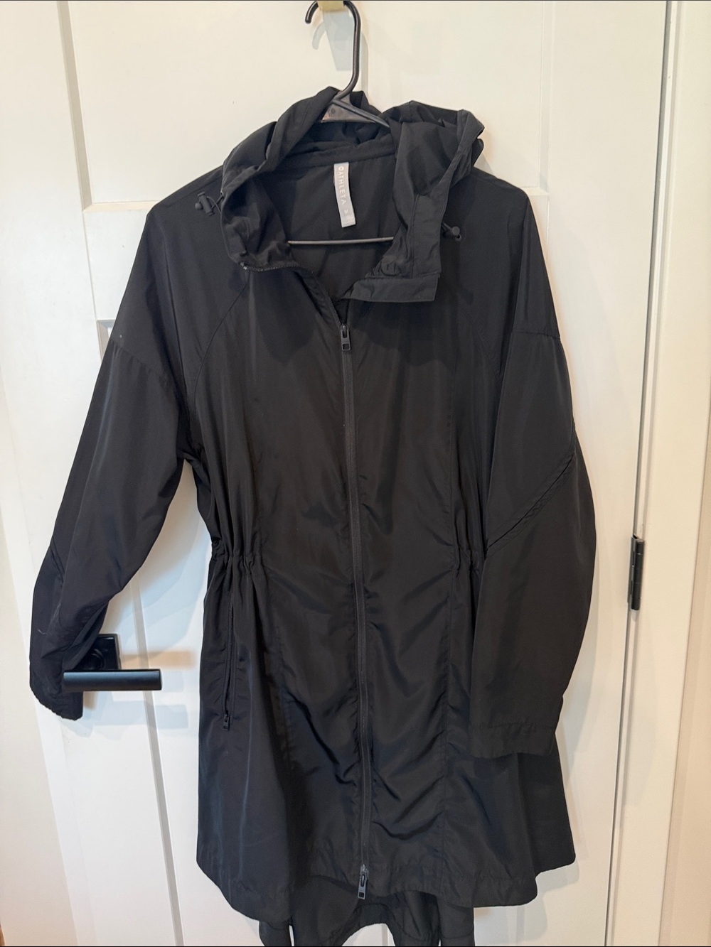 Athleta Black Hooded Lightweight Trench Coat
